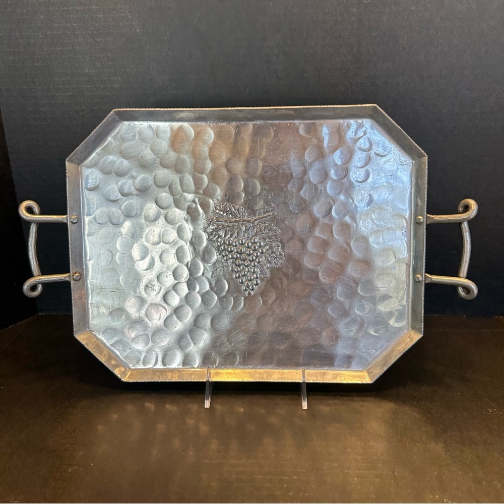 Hammercraft Hand Hammered metal rectangle tray w/clipped corners, grapes 10x13in